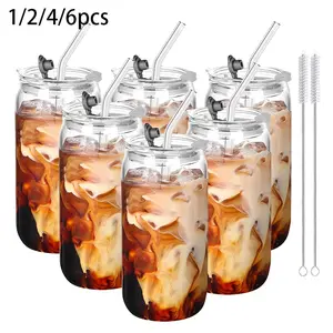 Glass Straw Drinkware Set (1/2/4/6 Pieces), 16oz Highball Cup, Beer Mug, Iced Coffee Cup, Cute Mugs, Perfect for Everyday Use