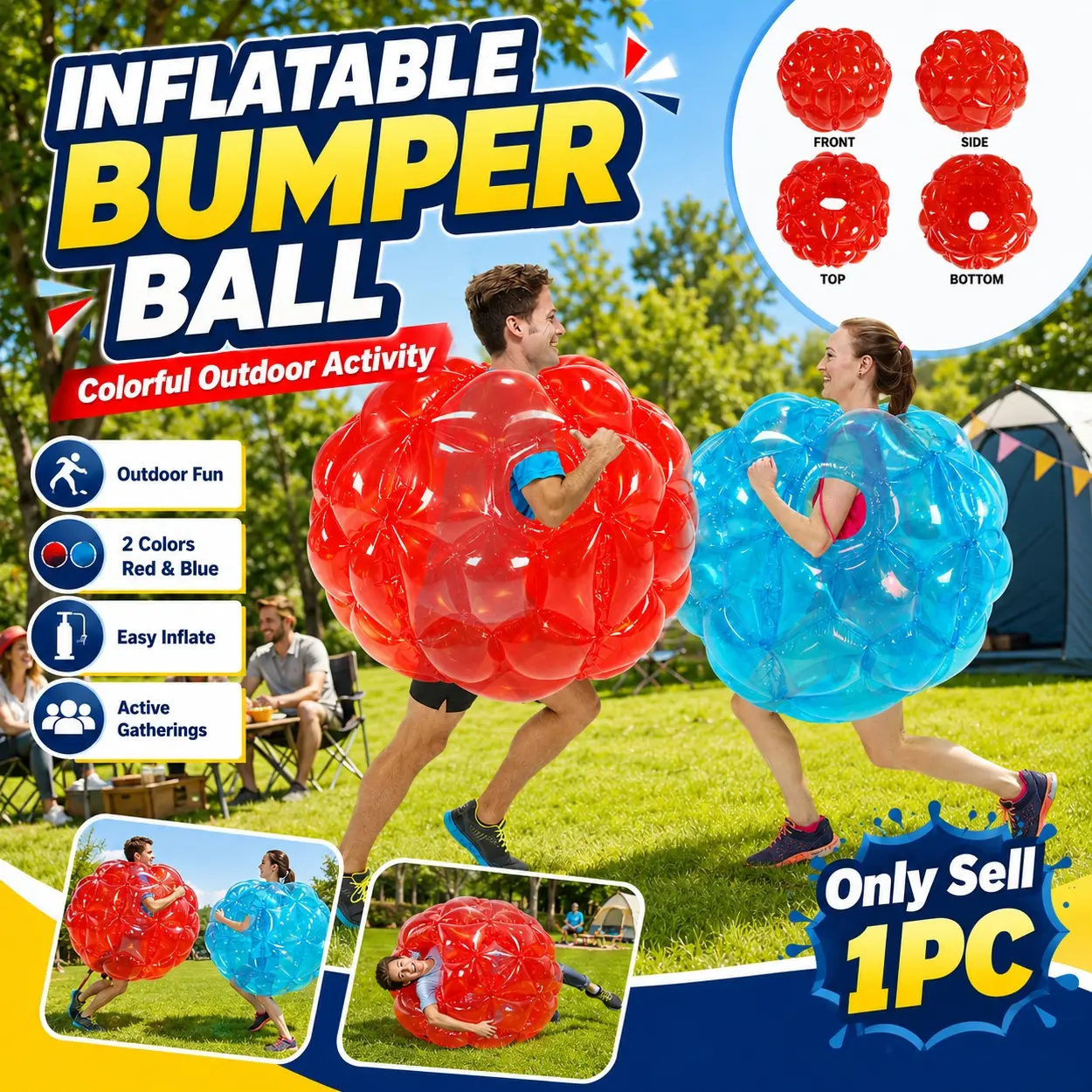 Adult Inflatable Body Bumper Ball, Bumper Balls for Adults, 90 x 80cm Giant Sumo Zorb Bubble Ball with Cushioned Air-Chamber Design, Portable Outdoor Activity Equipment for Team Events, Backyard, Garden, Lawn, Park, Field, Parties and Group Fitness