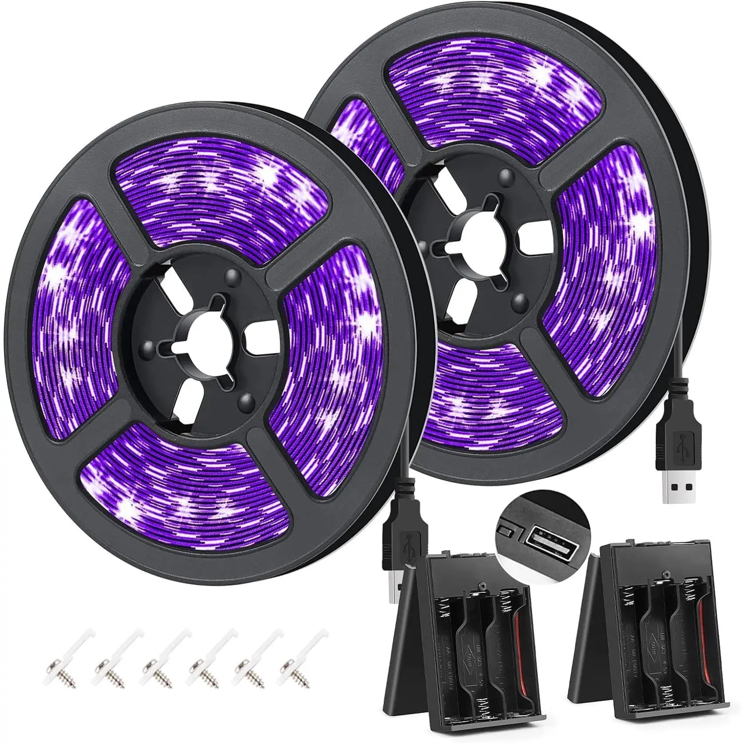 16.4FT UV Black Light LED Strip, 3528 385nm-400nm USB UV Light Strip, Non- Blacklight Strip with  Box, for Fluorescent Dance Party  (2 Pack)