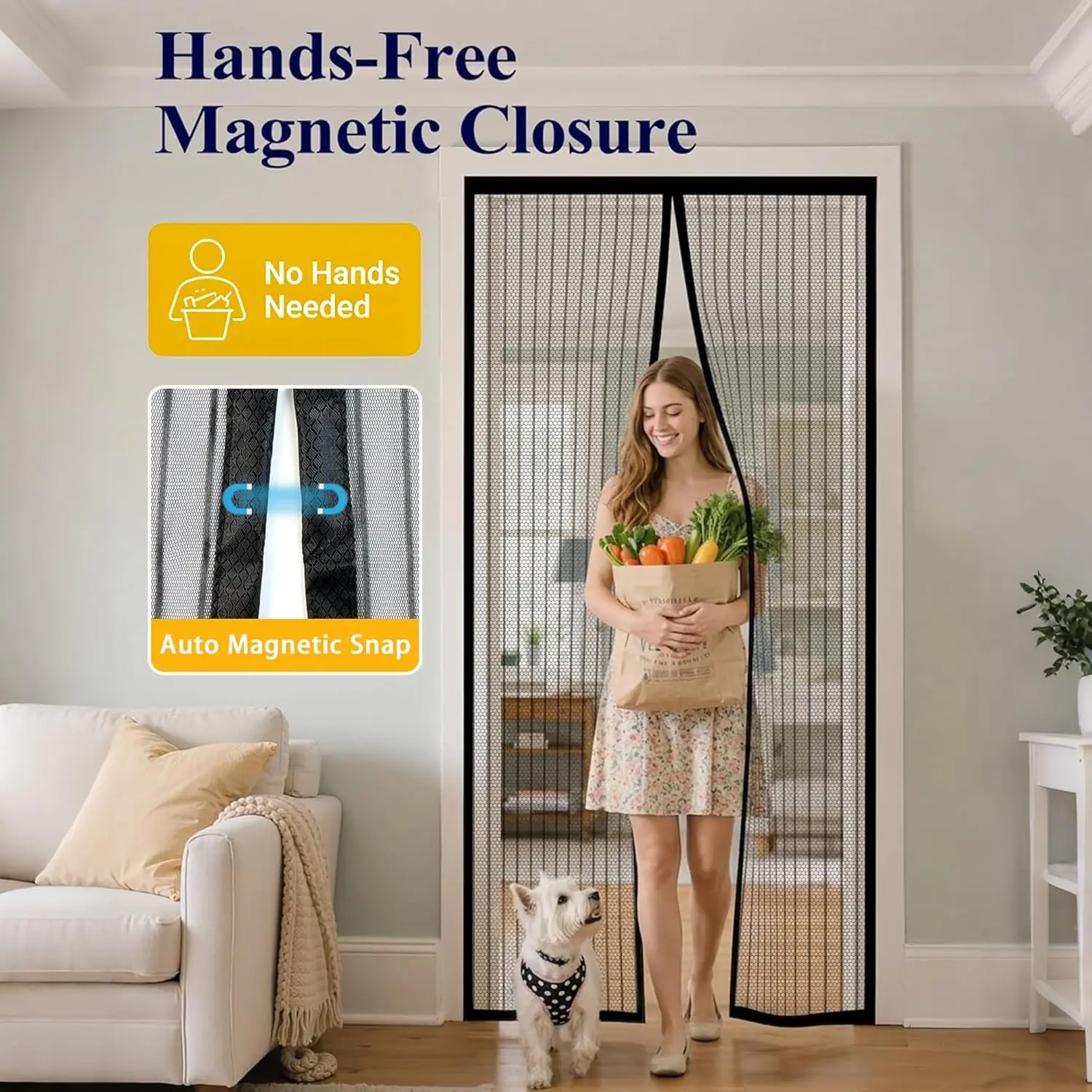 Magnetic Screen Door 38 x 83 Inch, Fits Door Opening Up to 36 x 82 Inch, Screen Door For Sliding Glass Door, Slide Door, 32-Magnet Center Closure with Weighted Rod Bottom, Heavy-Duty Mesh Hands Free Self-Closing, Pet Friendly, Easy Install