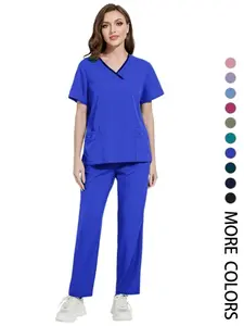 Thin and Light Fabric Scrub Uniform Nurse Medical Work Clothes Women Short Sleeve Nursing Set Elastic Medical Uniform for Summer