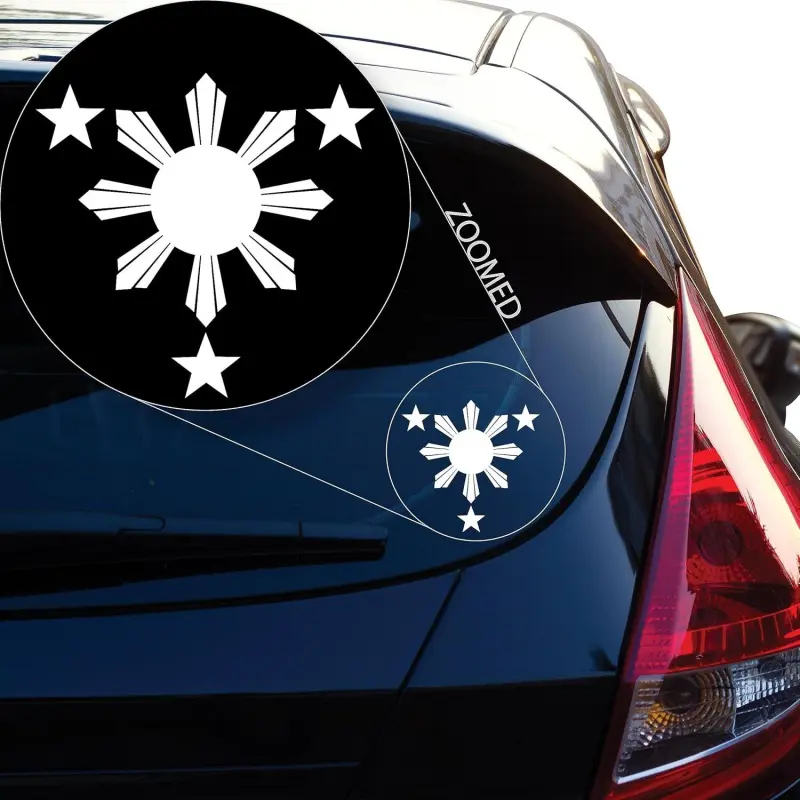 Philippines Flag Sticker 4 Inch Large Sun 3 Stars Badge with ARKADA ZOOMED Circle Removable Vinyl Decal for Car Laptop Motorcycle Wall Reusable National Pride Decor Car Decorative Sticker No Residue Car Window Stickers