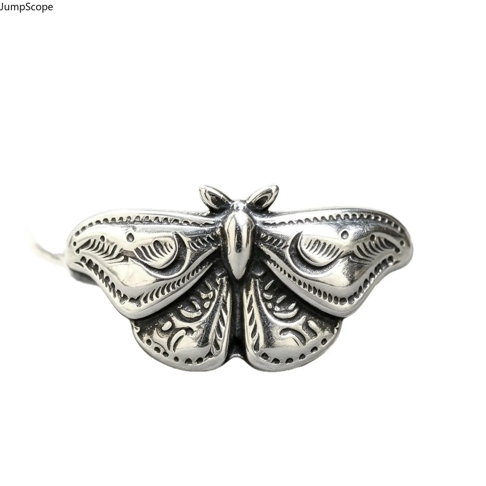 Women's Antique Oxidized Silver Moth Ring - Engraved Detail, Insect Motif, Gothic Look, Minimalist Band, Vintage Statement Finger Jewelry for Indoor Leisure Activities
