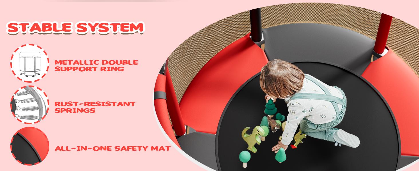 AGS 55" Trampoline for Kids with Enclosure, 440lbs Capacity Indoor & Outdoor Toddler Trampoline with Adjustable Gymnastics Bar & Toys, for Boys & Girls