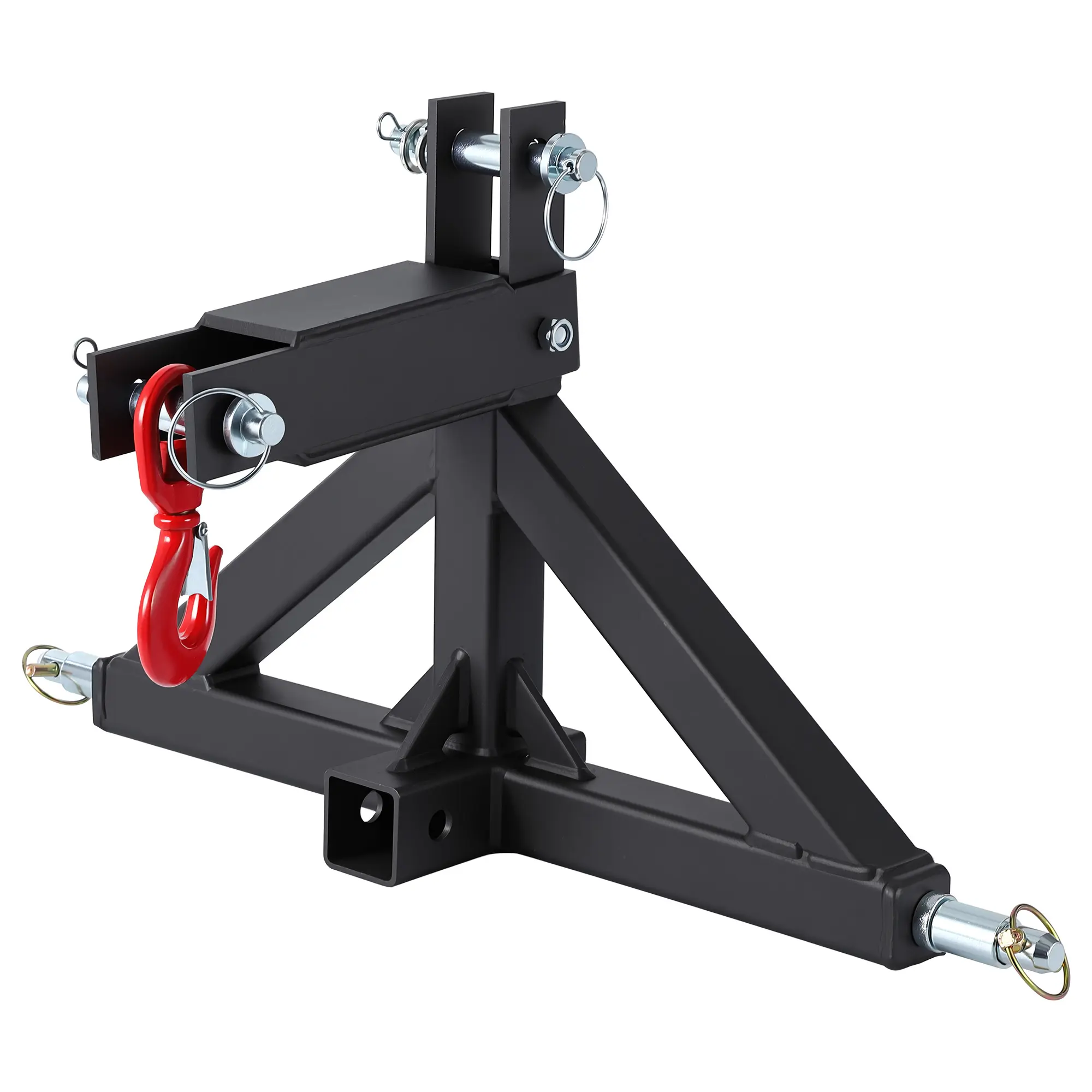 Category 1 3-Point Hitch Receiver, 2-Inch Adapter with Towing Hook, 3000 lb Capacity, Q235 Steel, Black