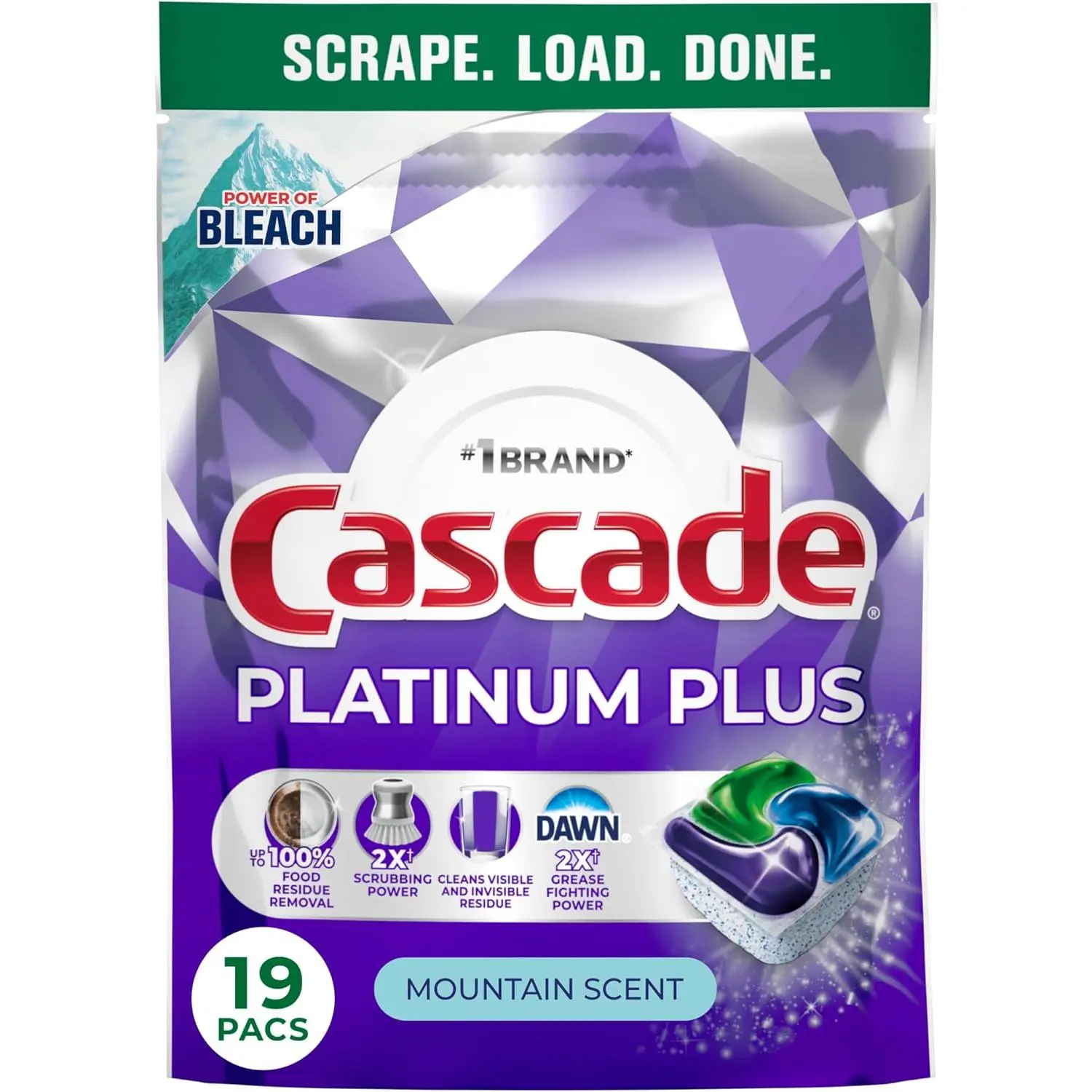 Dishwasher Pods, Powerful Dishwasher Detergent Soap, Mountain Fresh Scent, Household Dish Cleaning Pods, 19 Count