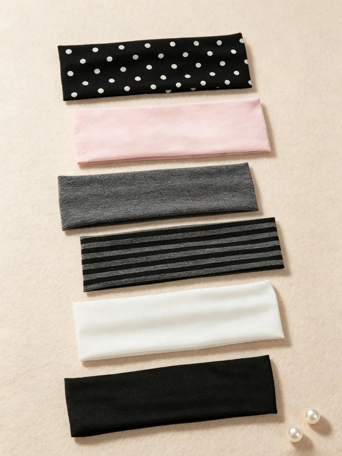 6 Pcs Simple Solid/Striped/Polka Dot Hairbands for Women, Sweat-Wicking Breathable Stretchy Workout Headbands for Sports & Face Washing