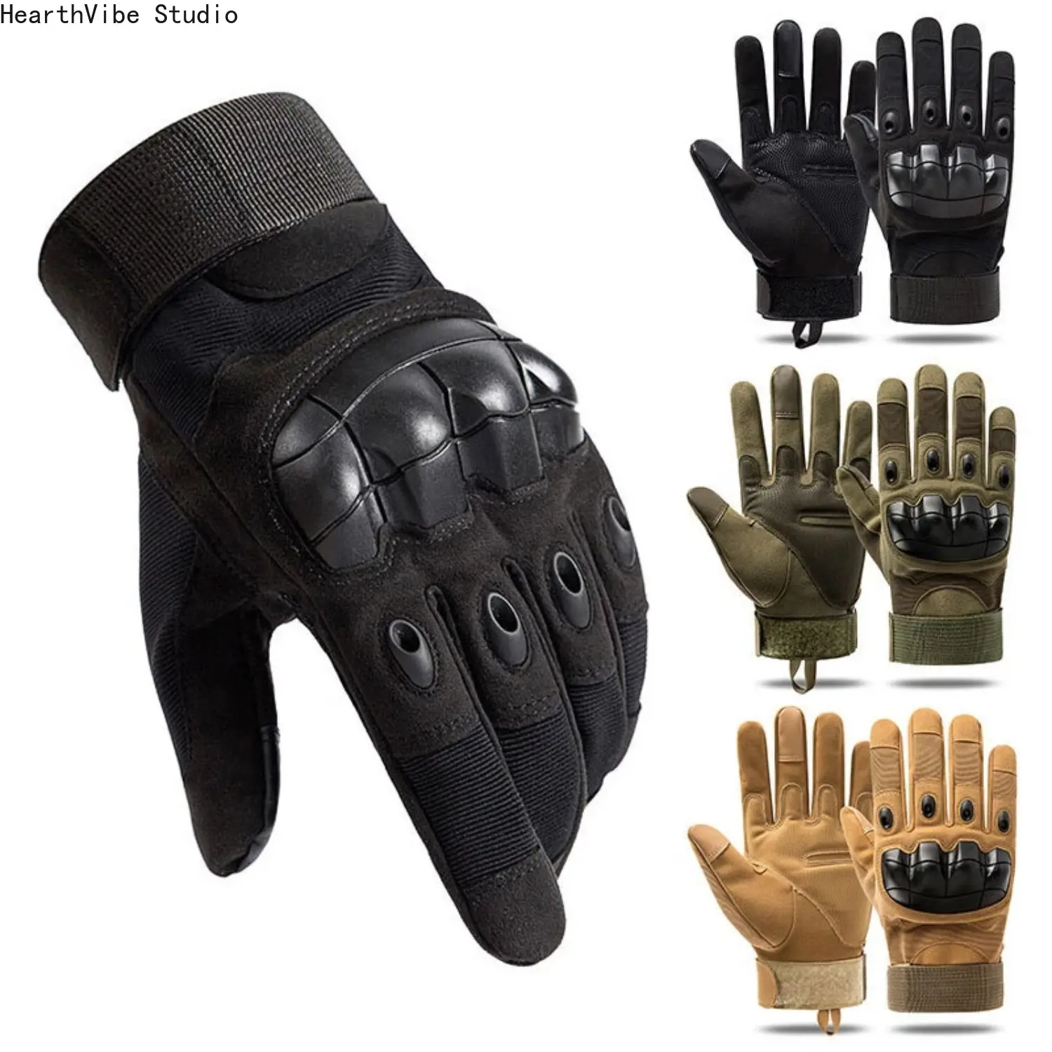 Full-Finger Tactical Protective Gloves for Men - Breathable, Hard Knuckle Protection for Motorcycle Riding, Hunting, Includes Gloves, Hard Knuckles, Full-Finger Tactical Gloves