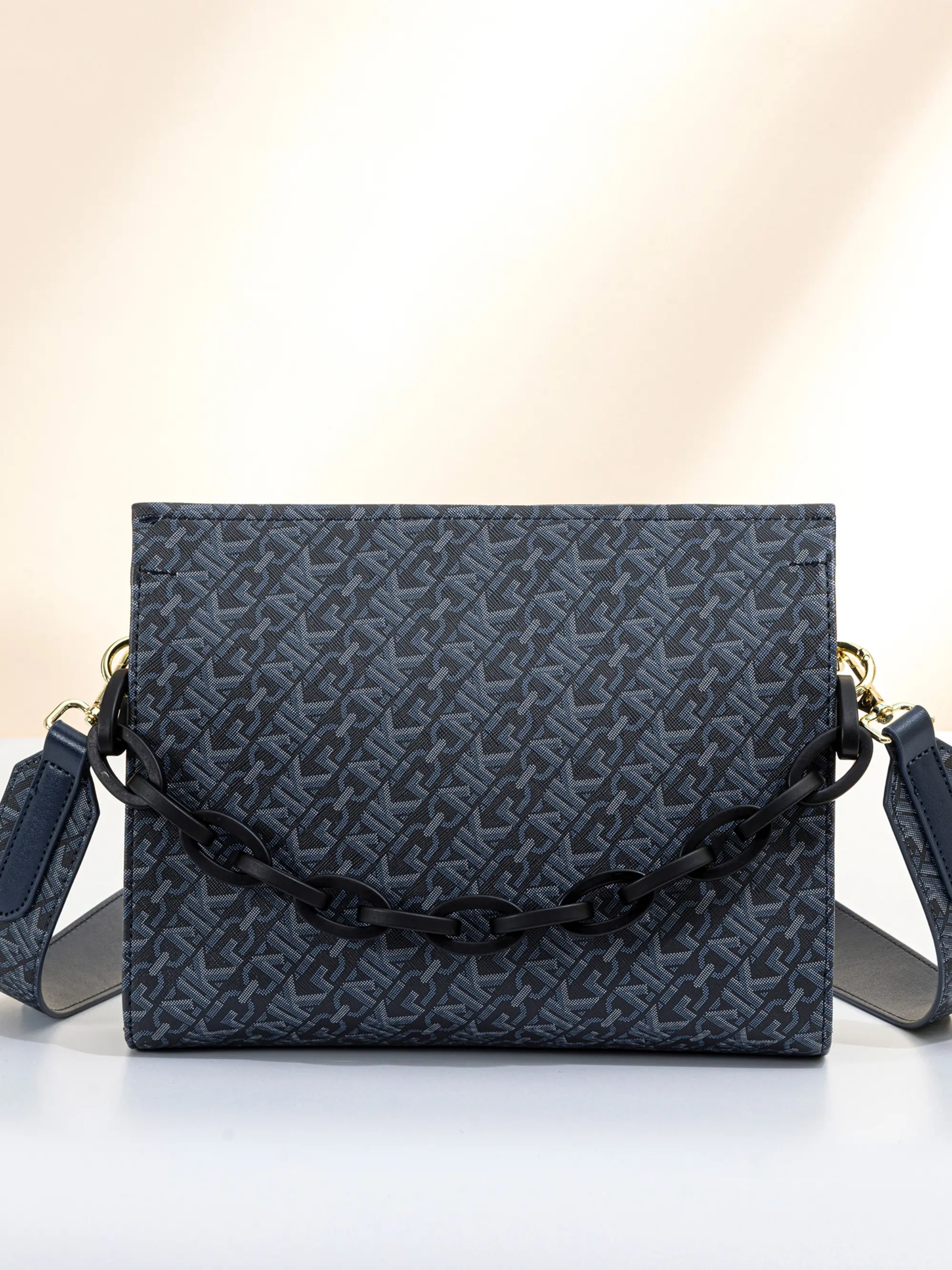 Ins Viral Retro Pattern Square Envelope Bag Detachable Chunky Black Chain Top Handle Crossbody Purse For Women Night Out College Daily Commute
