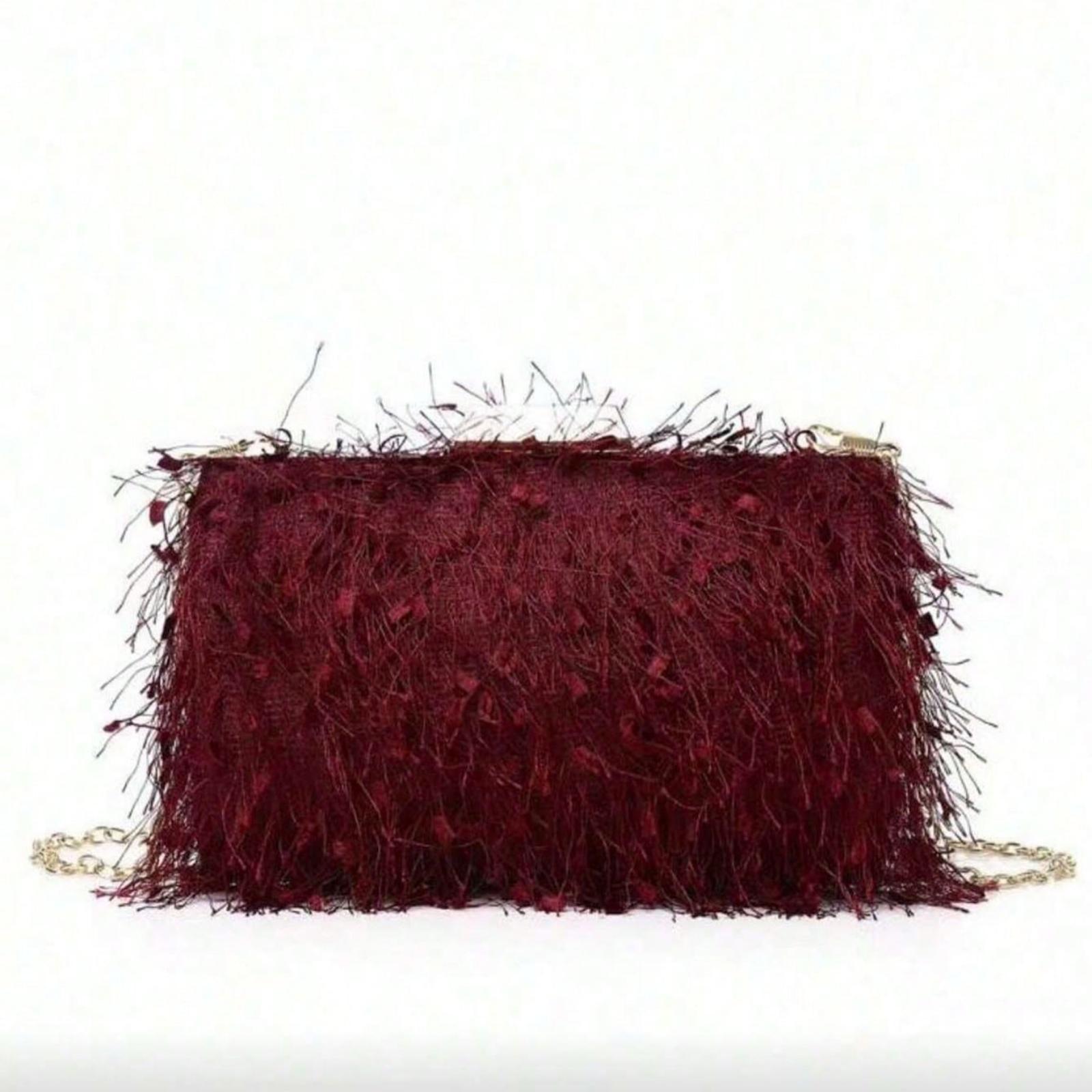 Fringe Box-Shaped Evening Purse for Woman, Red Tready Party Clutch Bags Crossbody Bag Cute Wallets Shouldr Bag Party Dinner Bag for Wedding, Prom, Dinner/Banquet