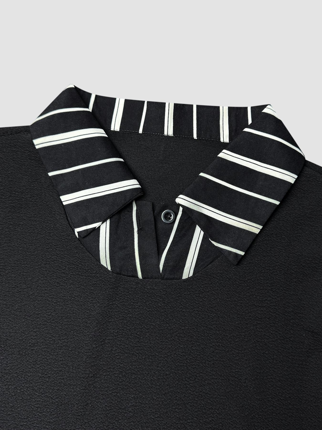 Women's Casual Slim Fit Woven Striped Patchwork Long Sleeve Shirt Blouse, Cute Fall Winter Outwear, Ladies Fashion Top for Daily Wear