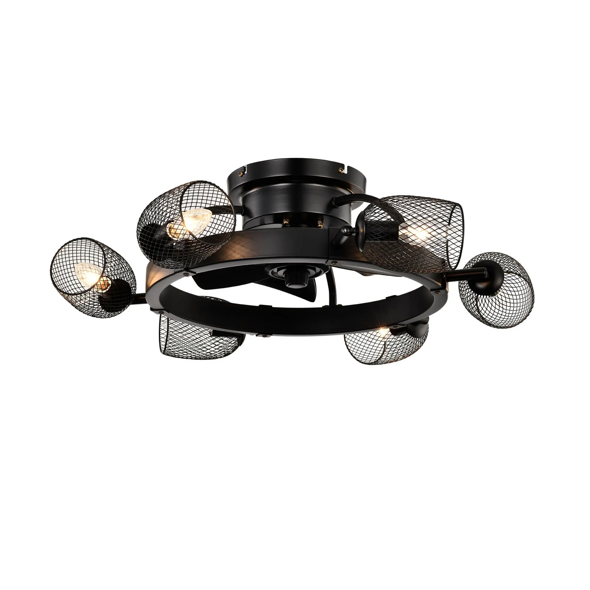 ARCH 25.8'' Industrial Ceiling Fan with Remote Control, 5 ABS Blades, Small Size Ceiling Fan for Living Room, Dining Room, Bedroom, Family Room, Matte Black, 6x E26 Bulb Compatible, No Bulbs Included, Home Furniture and Household Product Search