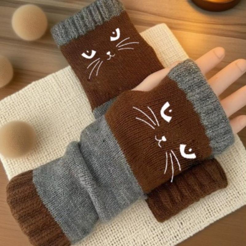 Women’s Knitted Fingerless Gloves with Cute Cat Embroidery – Cozy and Stylish Hand Warmers for Casual Winter Wear and Holiday Season Outfits beanies men skull cap unisex knit fall hat wool western newsboy design style summer sportive denim baseball warm