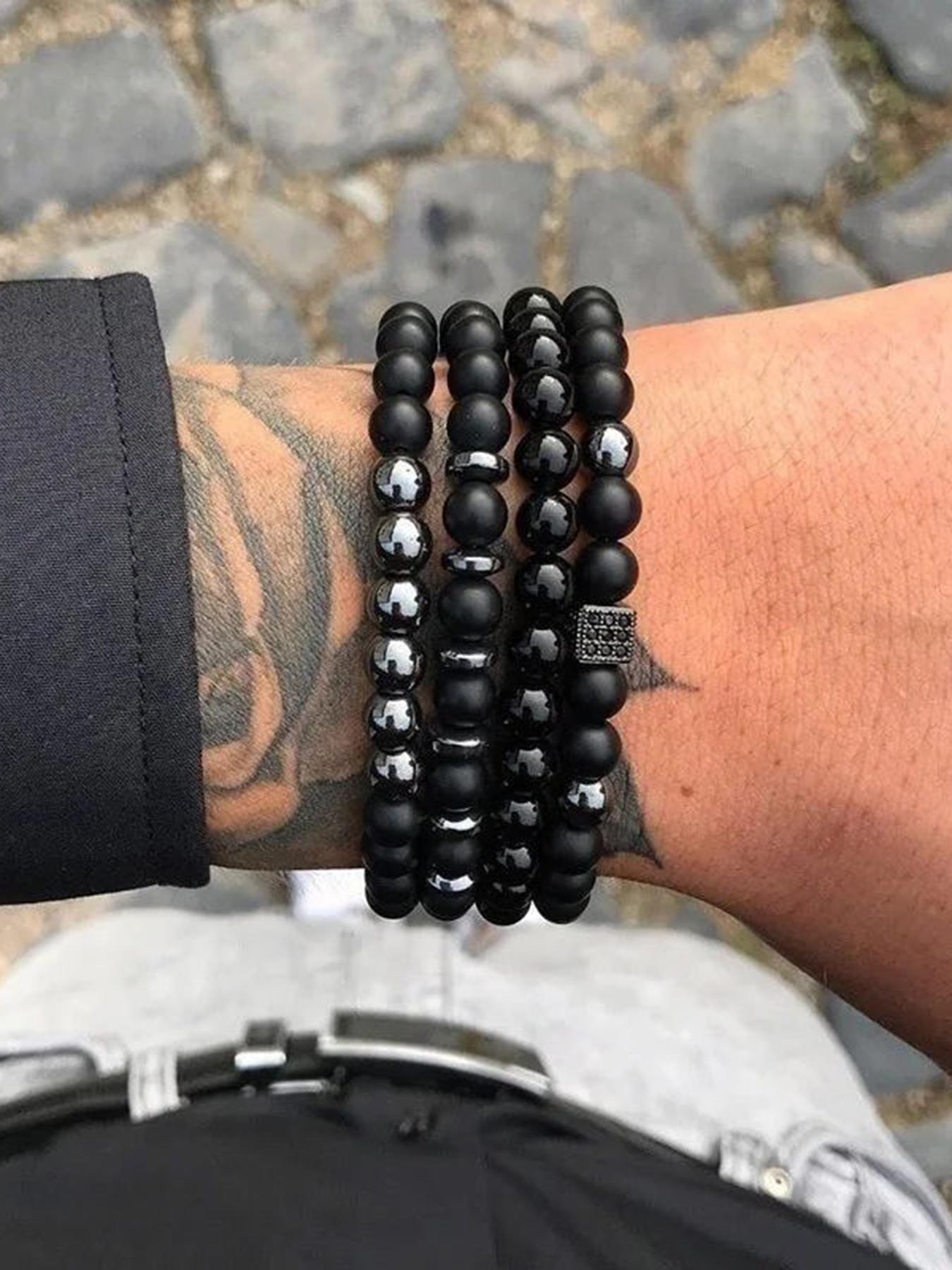 Men's Street Trend Beaded & Cross Charm Bracelets, 3pcs/set Trendy Minimalist Matching Bracelets, Chic Hip Hop Vintage Jewelry As Gift for Boyfriend, Stackable Bracelets, Mix Bracelets, Bangles Bracelets Set, Exquisite Bracelet