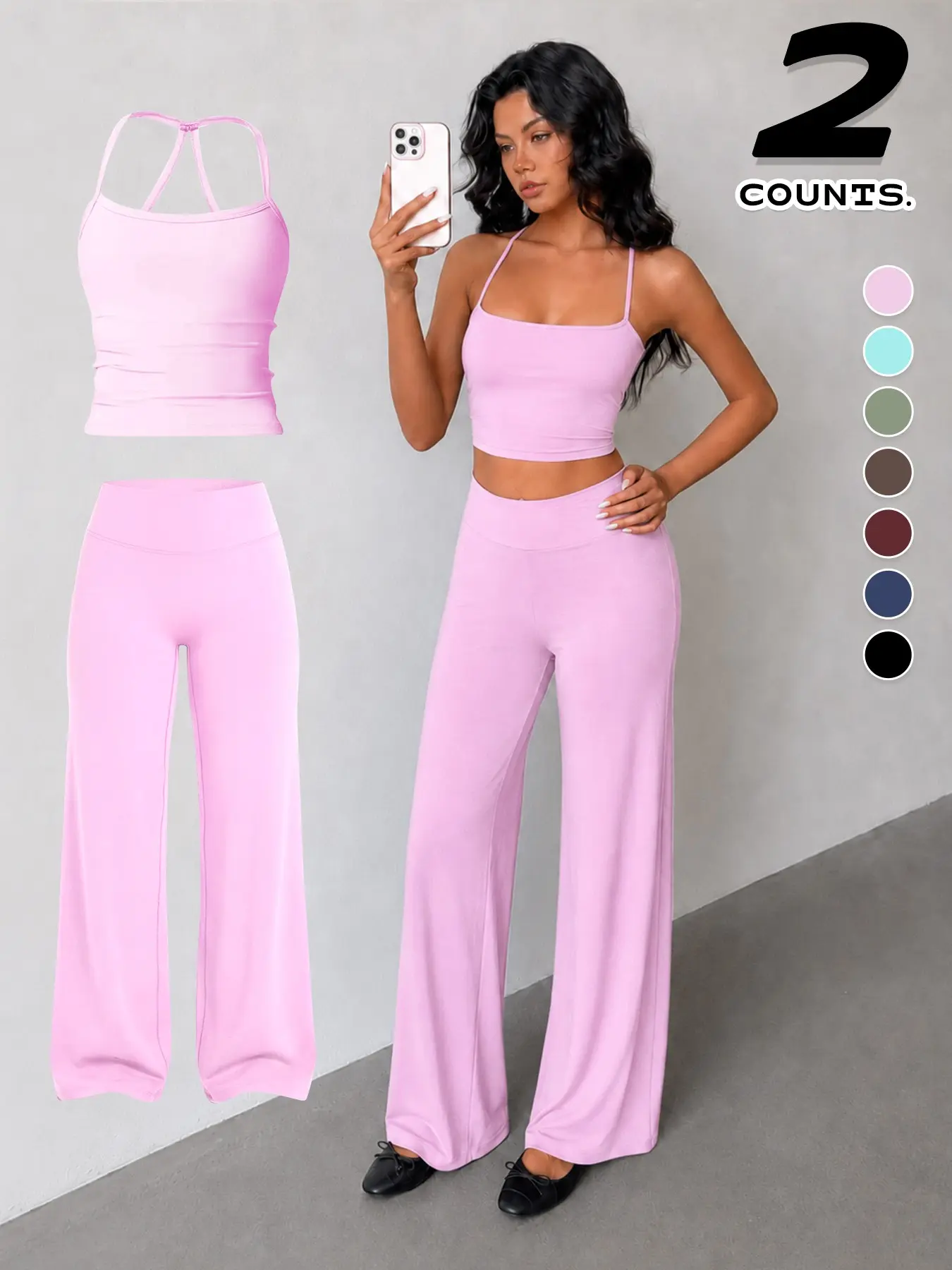 Women's Solid Color Sporty Tank Top and Long Pants Set, Summer Training Wear Comfortable Yoga, Casual Slim-Fit Mid-Waist Clothing Set, Casual Sportswear Set
