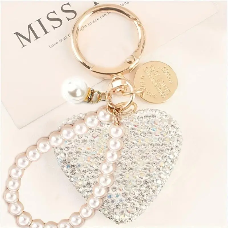 Small Romantic Rhinestone Bedazzle Heart Keychain - Secure Closure Glitter Key Charms Fashion Accessory, Car-Bag Pendant, Ideal Holiday Gift for Coquette Look Enthusiasts
