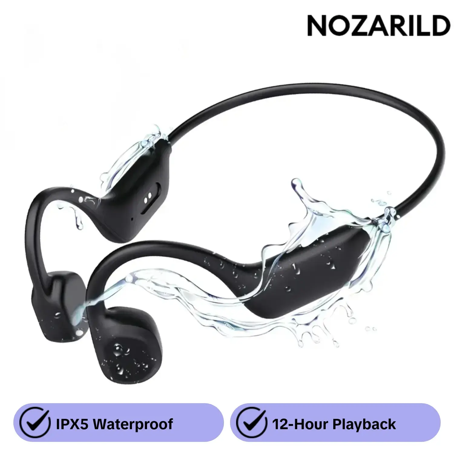 Nozarild Bone Conduction Earphones, Open-Back Design, 12 Hours Playtime, Waterproof, Ideal for Running, Cycling, Hiking, Driving, Bone Conduction Headphones With Mic