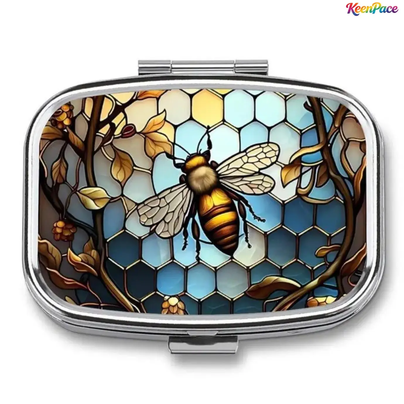 Classic Vintage Bee & Dragonfly Pattern Healthcare Pill Organizer, Compact Lightweight 2-Compartment Dustproof Medicine Box for Home Storage, Outdoor Travel Use