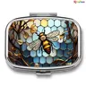 Classic Vintage Bee & Dragonfly Pattern Pill Organizer - 2 Separate Compartments, Dustproof Sealed Moisture-Proof Design, Compact Lightweight Medicine Box for Office, Home Storage, Outdoor Travel Use