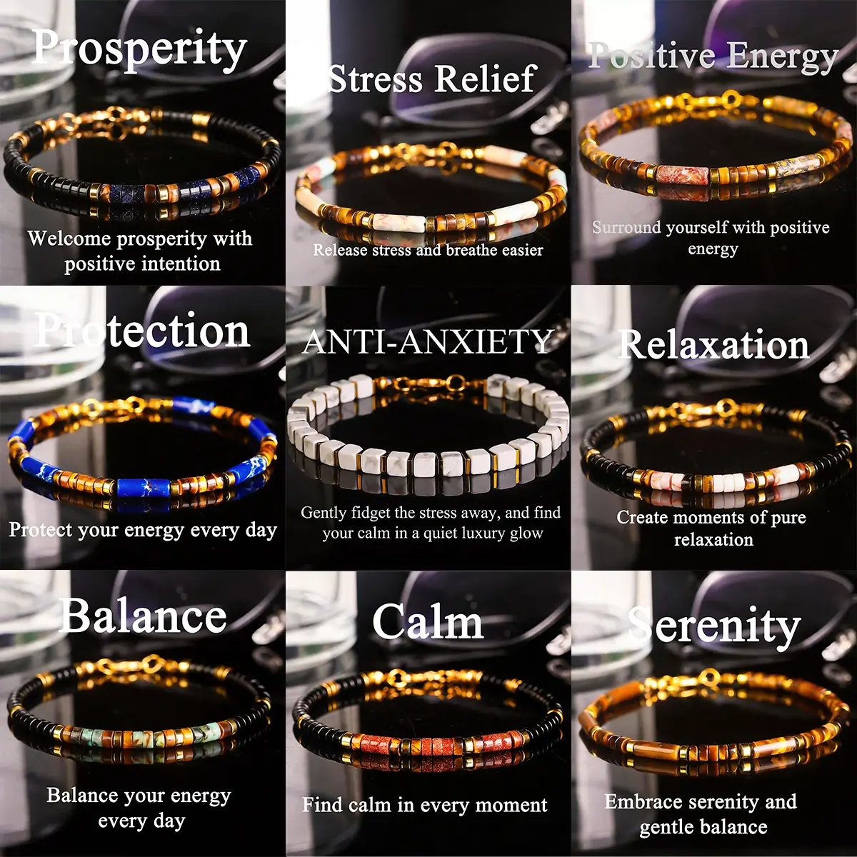 Anti-Anxiety Bead Bracelet Calming Gemstone Jewelry, bracelet men, bracelets for women, emo accessories, jade bracelet, Multiple Styles Are Available For Selection
