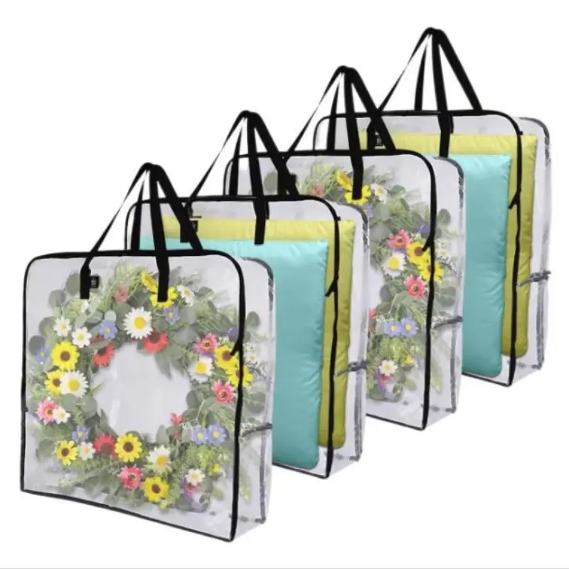 Four-Piece Wreath Storage Bags, Spring & Christmas Decorative Wreath Containers, 30-Inch Transparent Door Wreath Organizer, Moving Box, University Packing Supplies