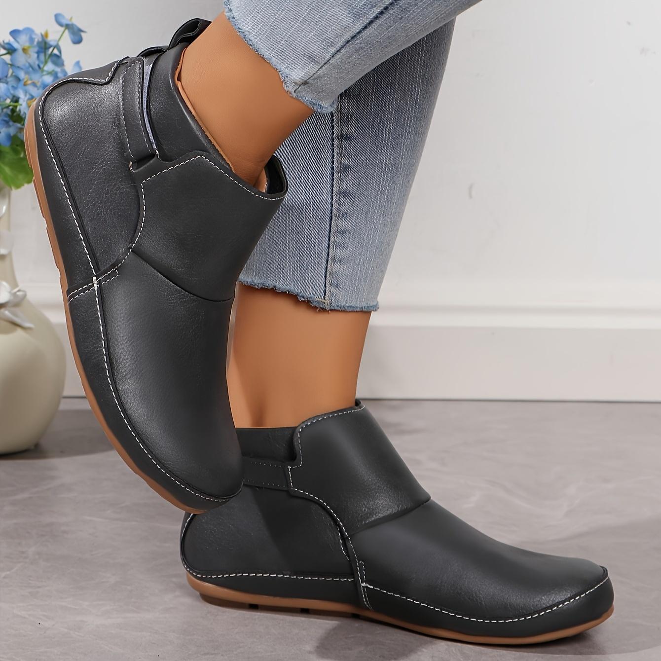 Trendy Solid Color Boots for Women, Featuring a Slip-On Design with a Soft Sole, Platform, And Buckle Belt, Perfect for Winter with a Versatile Round Toe., Women Shoes