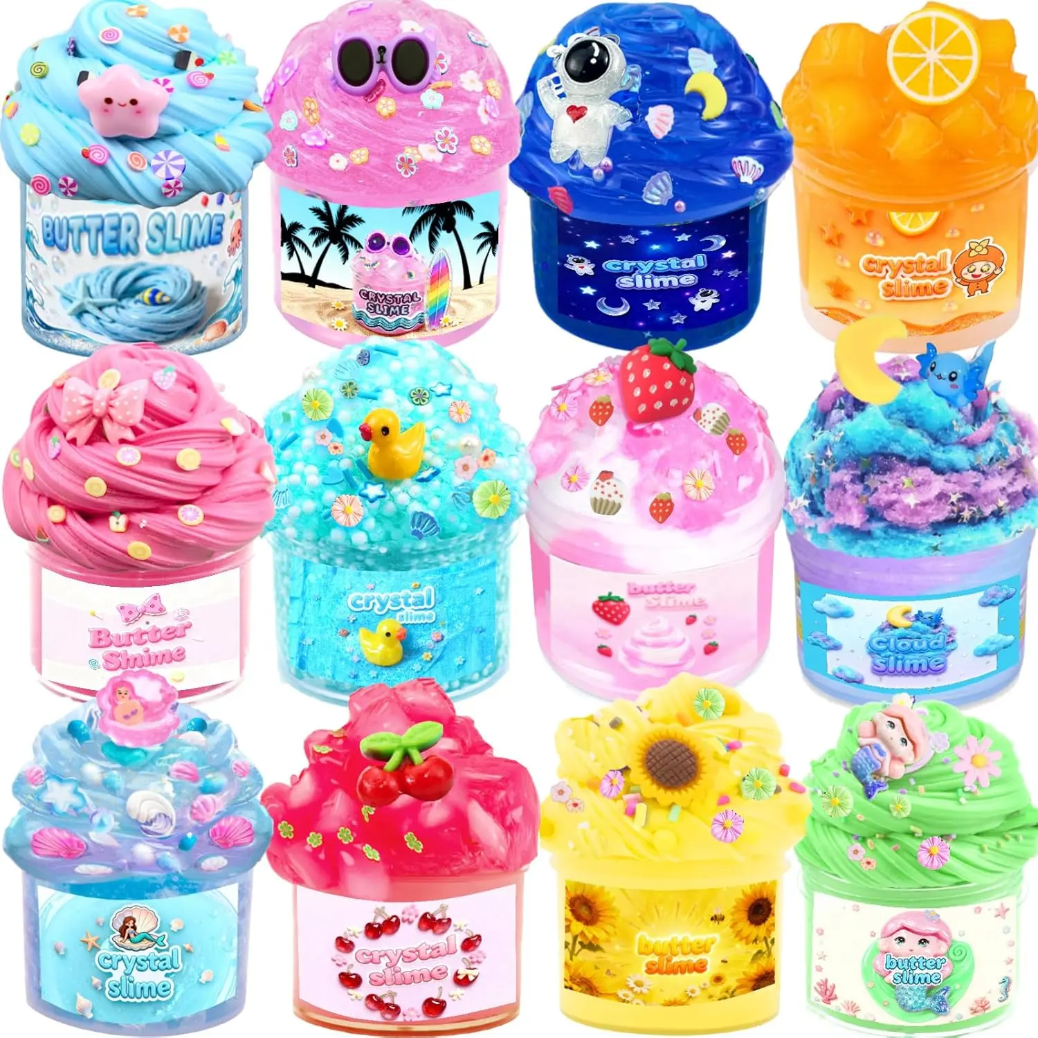 12 Pack Slime kit,DIY Butter Slime & Crystal Slime Set, Stress Relief Toys,Craft Toy, for Girls and Boys Party Favors,Easter Basket Fillings and Birthday Gift