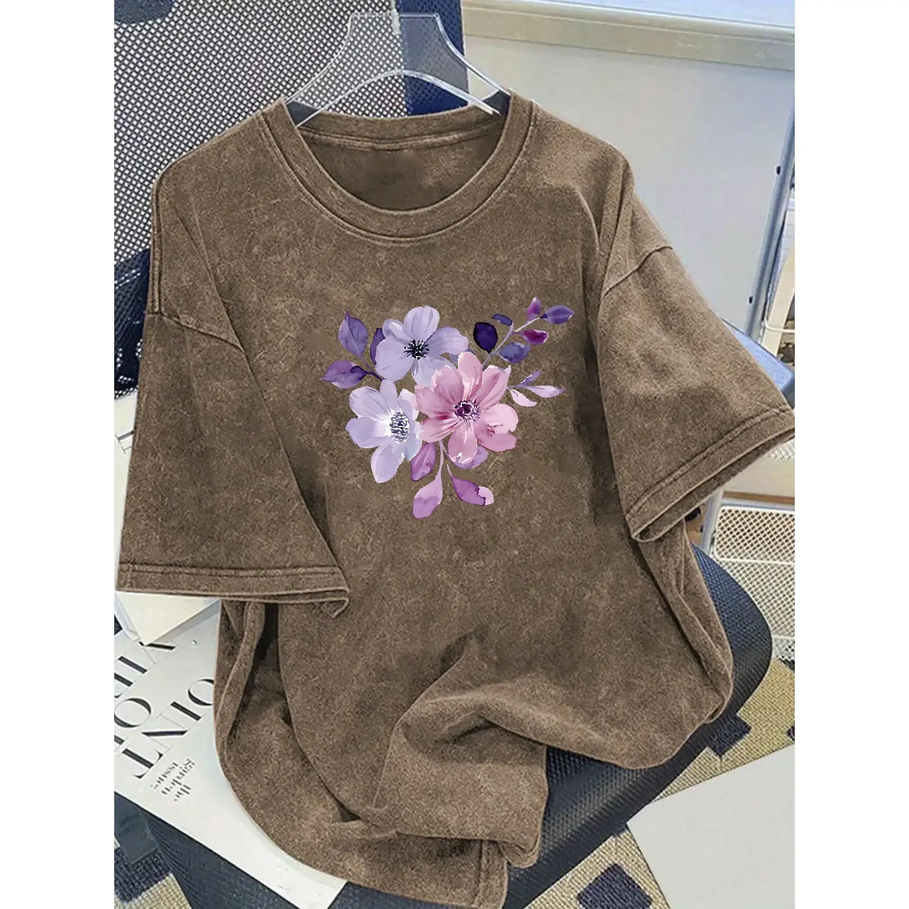 Menswear Classic 230G Premium Retro Washed Cotton Fabric Round Neck Loose Fit Short-Sleeve T-Shirt - Trendy All Over Graphic Prints, Medium Length, Machine Washable, Spring-Summer Casual Clothes, Ideal Chinese New Year Gift, Local Shipping, Basic, Athleti