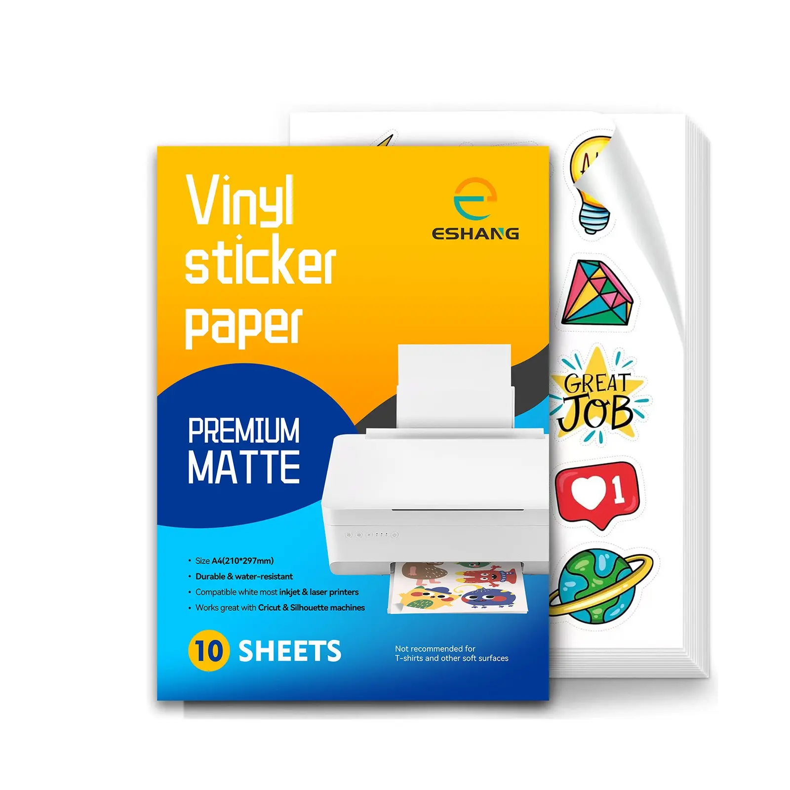 20 Pack A4 Matte Vinyl Sticker Paper, Waterproof Self-Adhesive Printable Sheets, Tear Resistant Labels for DIY, Packaging, Cup Decals