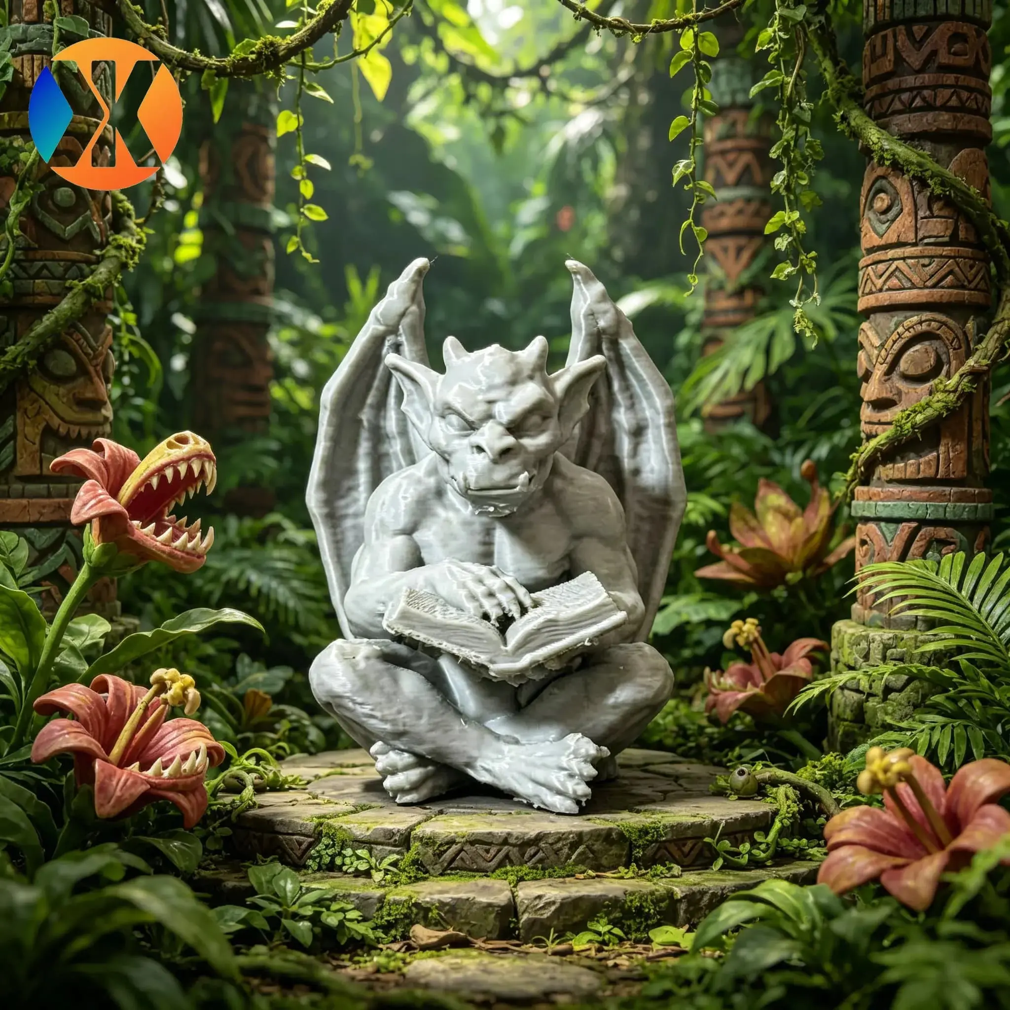 Leg Crossed Reading Winged Gargoyle Figurine, Halloween Thanksgiving Christmas Decor, Bookshelf Desk Display, No Power Needed