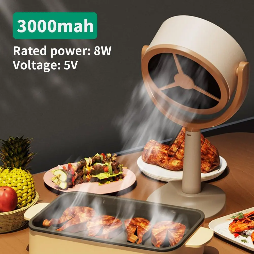 Cordless Portable USB Range Hood - Cordless Fan with Filter Screen, Filter Cotton Trap, 3000mAh 5V Rechargeable Plastic Fan, Steam & Odor Pull for Indoor Kitchen Cooking, Grilling on Countertops