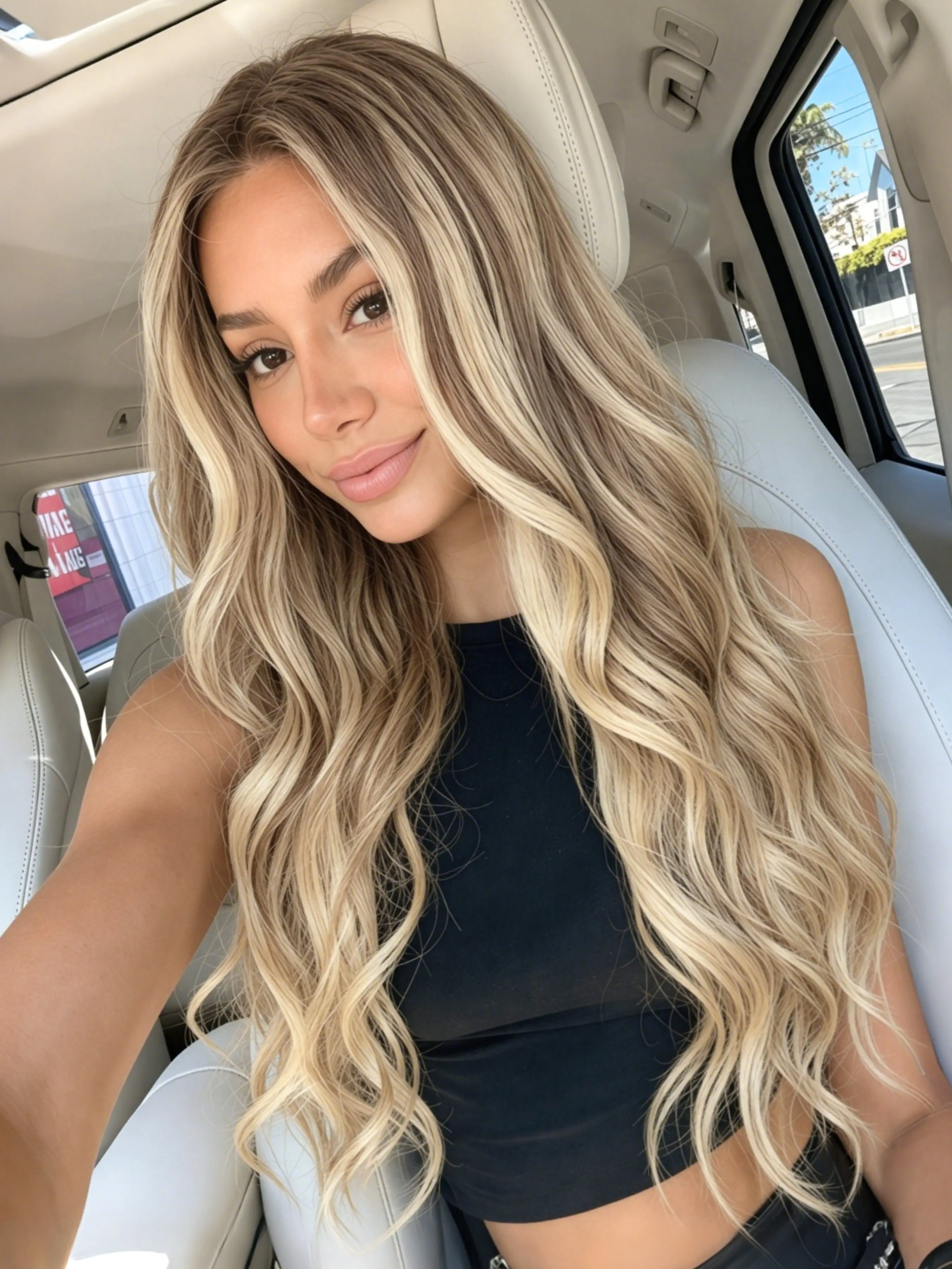 Brown Blonde Highlight Wavy Lace Front Wig 13x4 HD Transparent Lace Front Wig Water Wave Wig Deep Wave Wig Free Part Pre-Plucked Natural Hairline Wavy Synthetic Wig for Women Everyday Wear 28 Inch
