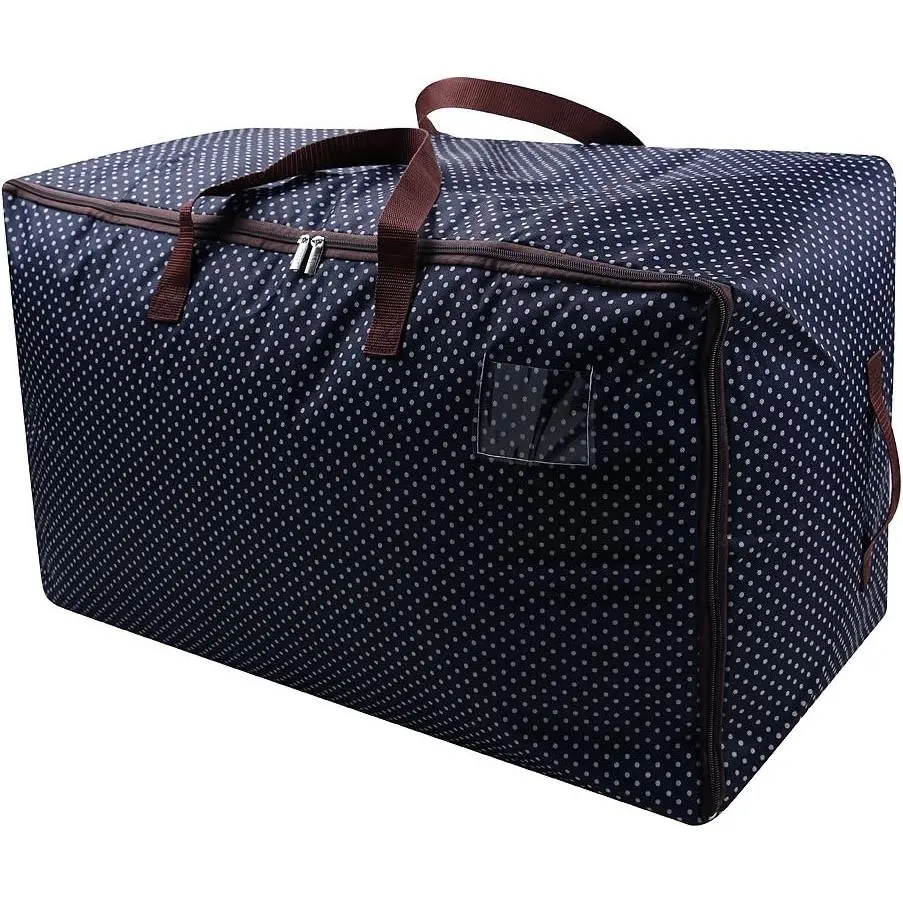 100L Large Storage Bag, Comforter/Blanket/Pillows/Quilt Storage Container, Garage Grocery Storage Bag, Garments/Clothes Organizer Bin in Closet/Attic, Moisture Proof, Blue dot