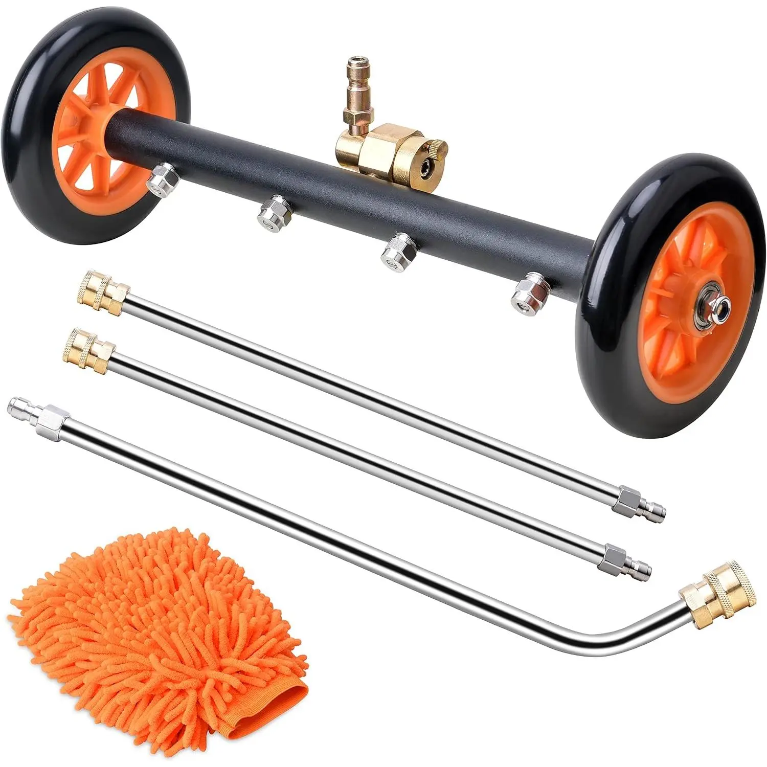 2-in-1  Washer Undercarriage Cleaner and Water Broom, 16" -Mode Surface Washer Attachment with 3 Extension Wands & Wash Mitt, 1500 to 4000 PSI for  Wash, Driveway, Sidewalk