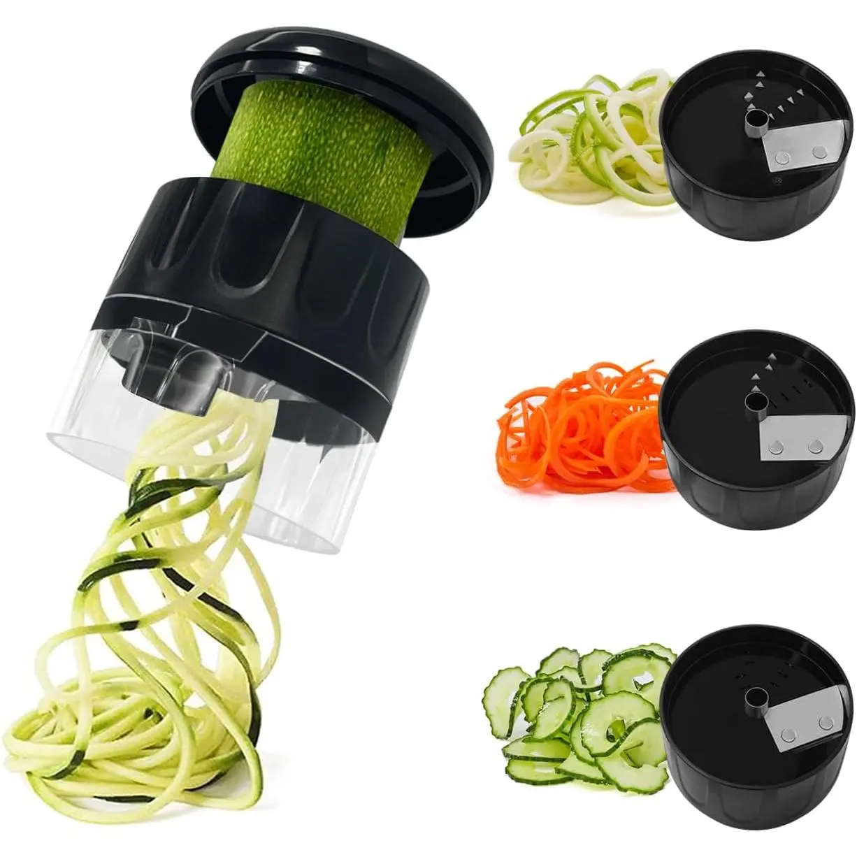 Women's Bra Accessories Handheld 3-in-1 Stainless Steel Blade Round Vegetable Spiralizer Slicer - Adjustable Zucchini Carrot Noodle Maker, Cucumber Cutter, Easy-to-Use Black Kitchen Tool, Cover, Noodles, Compact, 3 Modes, Making Low Carb Veggie Noodles, M