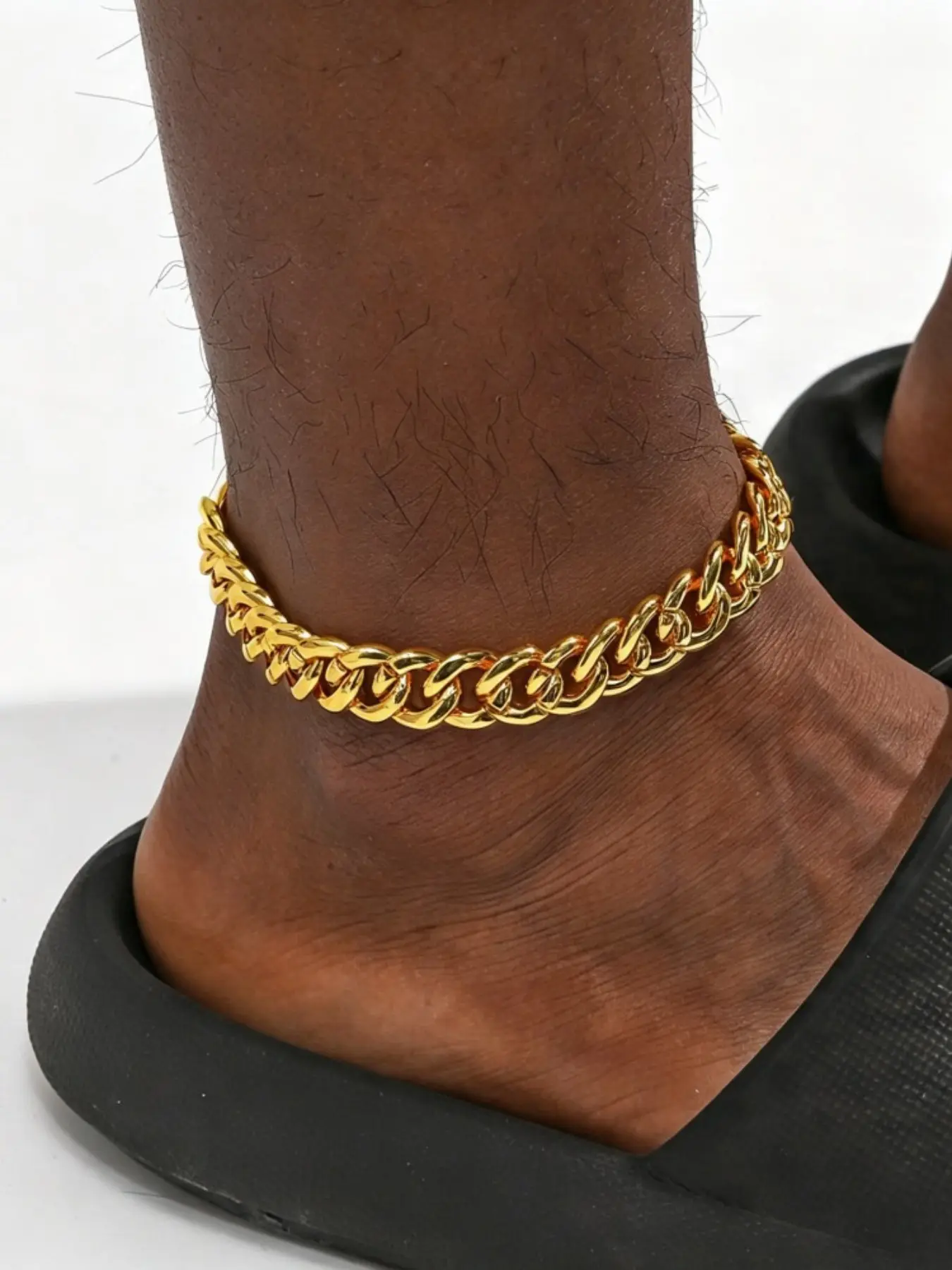 3pc Men's Waterproof Titanium Gold Plated Anklet, Wide Cuban Chain, Vintage Streetwear Hip Hop Accessories, Unique Fashion Jewelry, Cuban Link Anklets
