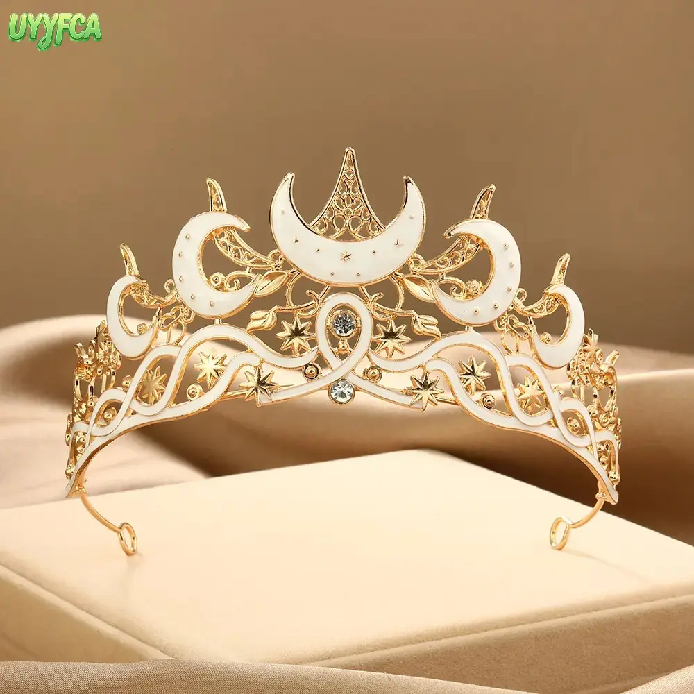 Gothic Celestial Tiara Crown, Dark Fairy Moon Star Filigree Headpiece with Rhinestones for Halloween Cosplay, Renaissance Fair & Photoshoots, Hair Crowns, Styling Accessory, Crystal Tiara, 4Th Of July, Summer Wins, Accessories For Women, Hair Styling Acce