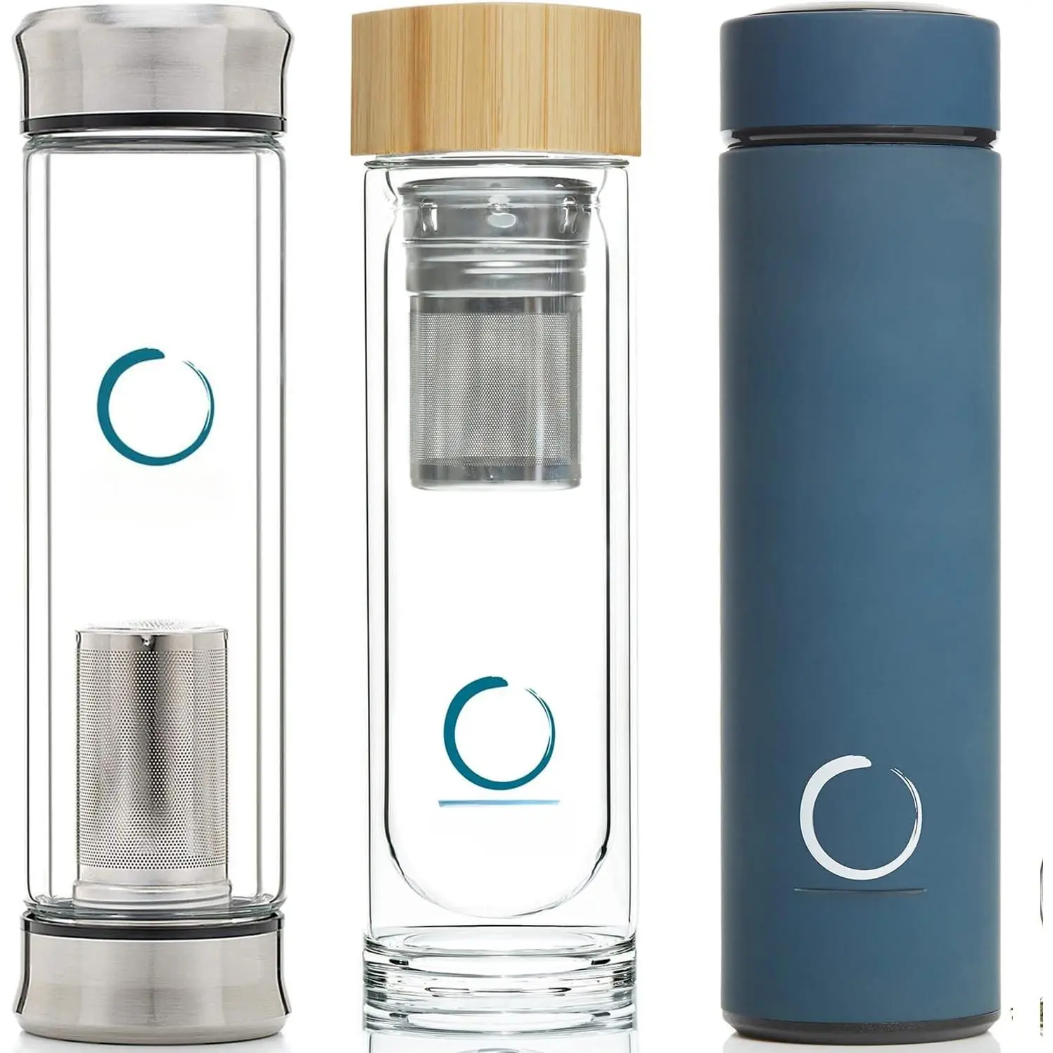 Infuser Bottle with Double Lid 13 oz, Glass  bottle with  Lid 15 oz,   with Infuser 15 oz (blue)