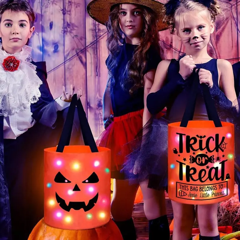 Halloween Trick or Treat Bags Candy Bucket Basket Decoration, Light Up Ghost Sweet Bags Multipurpose Reusable Goody Buckets for 2026 Halloween Party Decor Supplies Favors Gifts 1 Pack