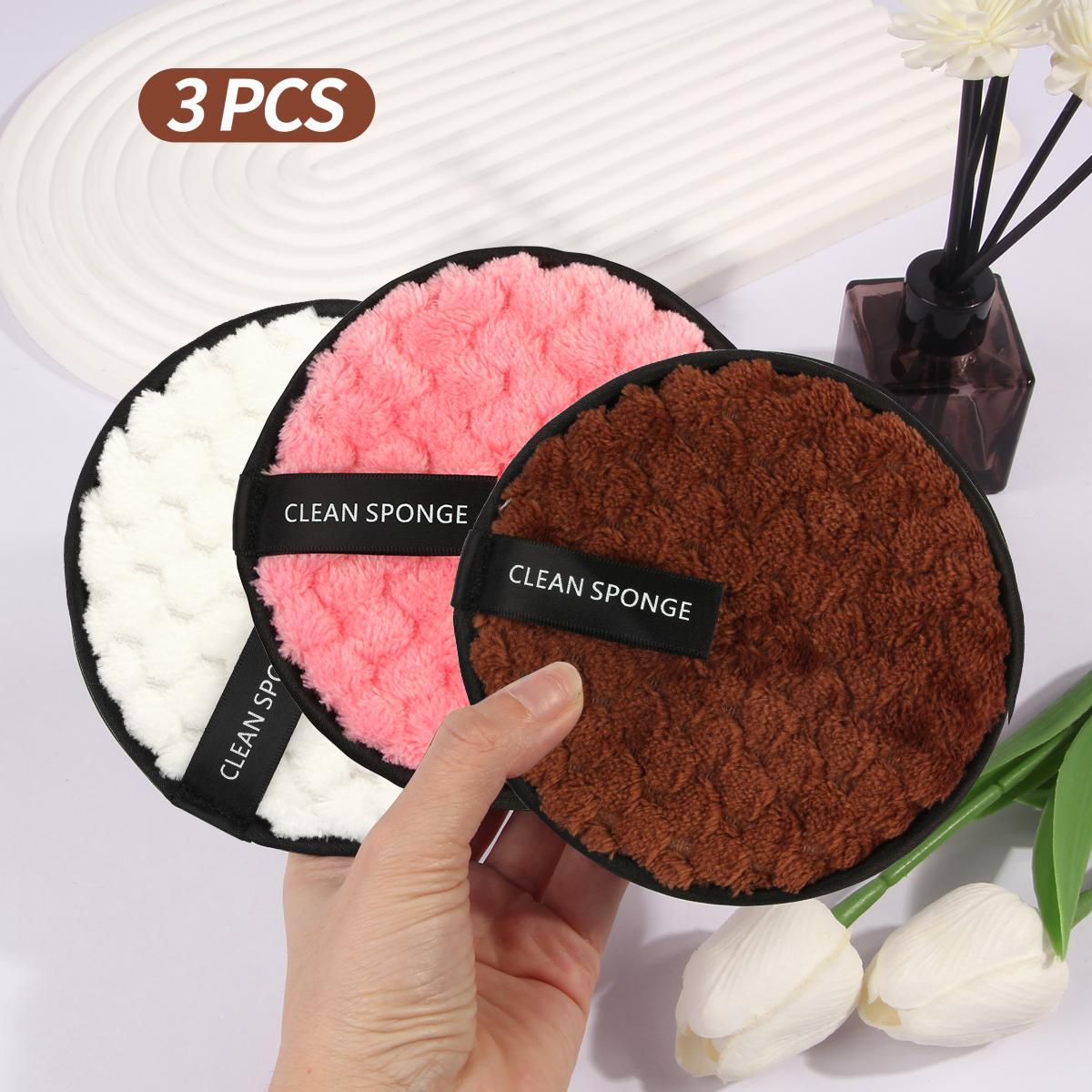 3pcs Reusable Washable Pads, Double-Sided Facial Cleaning Puffs, Fluffy Face Washing & Skin Cleansing Pads, Portable Makeup Tools, Soft Makeup Remover