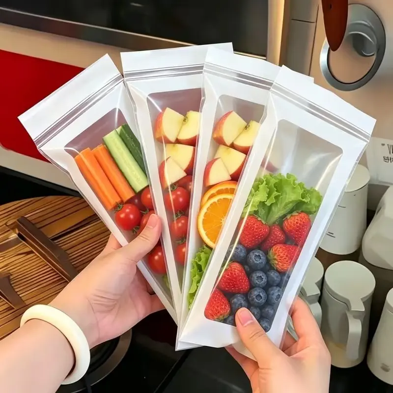 100pcs Reusable Food Storage Bags, Leakproof & Odor-Free, Random Patterns, Ideal for Fruits, Grains, Vegetables, Meat, Kitchen Organization, Plastic Storage