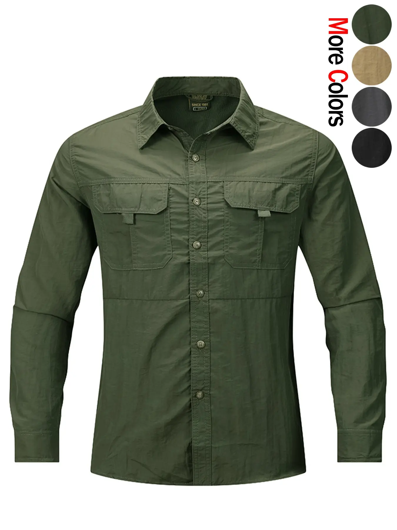 Men's Must-have Durable Waterproof Tactical Long Sleeve Shirt Multi Pockets Lightweight Breathable Open Front Workwear Top Versatile Outdoor Blouse for Daily Commute Wild Adventure Hiking Fishing Casual Outfits