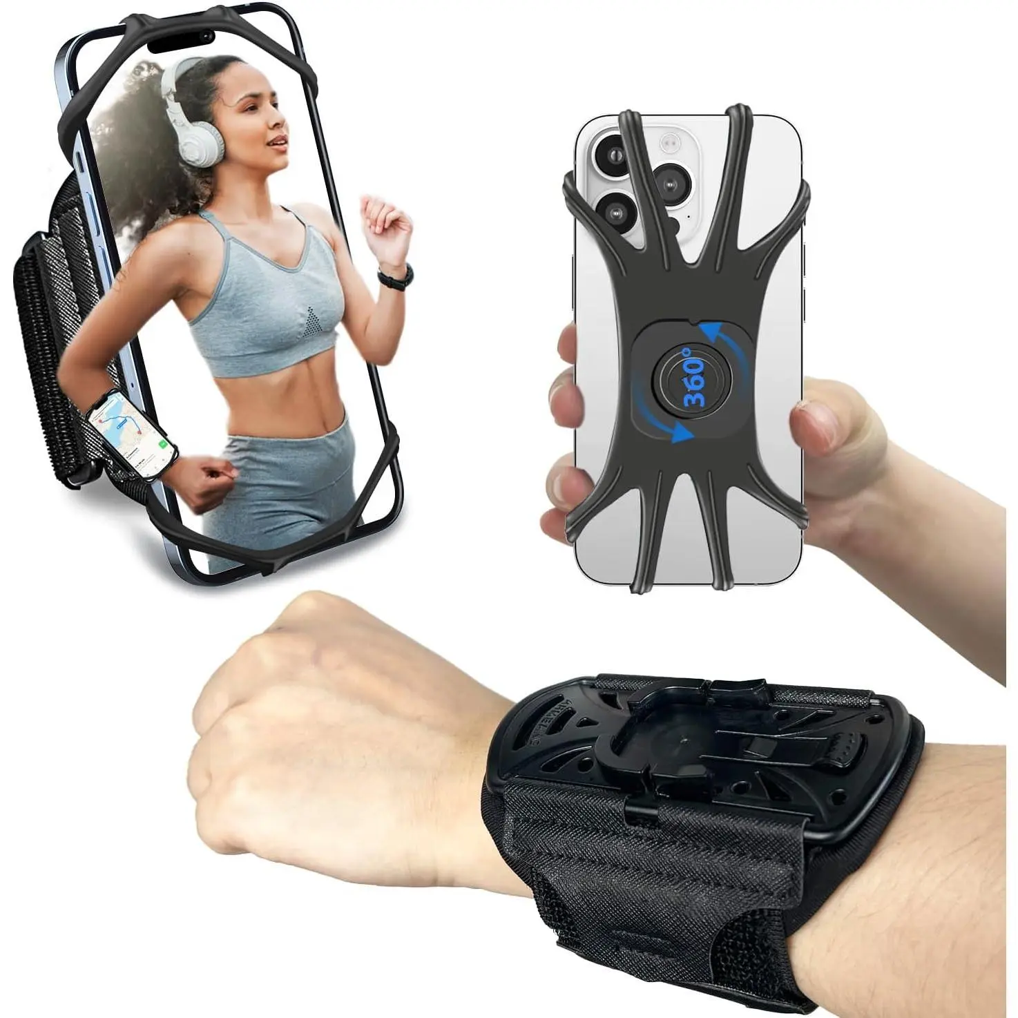 Wristband Phone Holder for Running,360° Rotatable & Upgrade Anti-Drop Forearm Armband for iPhone 16/15/14/Pro/Mini/12/11/SE/XR XS,Fits All 4-6.5 Inch Smartphones