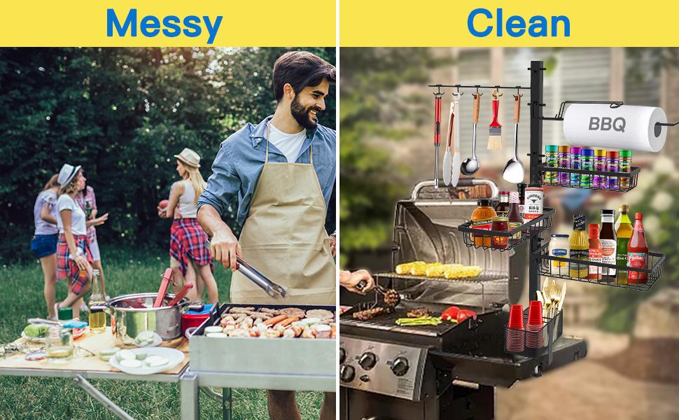 Griddle Caddy For Blackstone Griddle Accessories, BBQ Grill Caddy With Paper Towel Holder, Outdoor Kitchen Accessories For Camper, Grill Accessories Organizer, Picnic Utensil Condiment Caddy