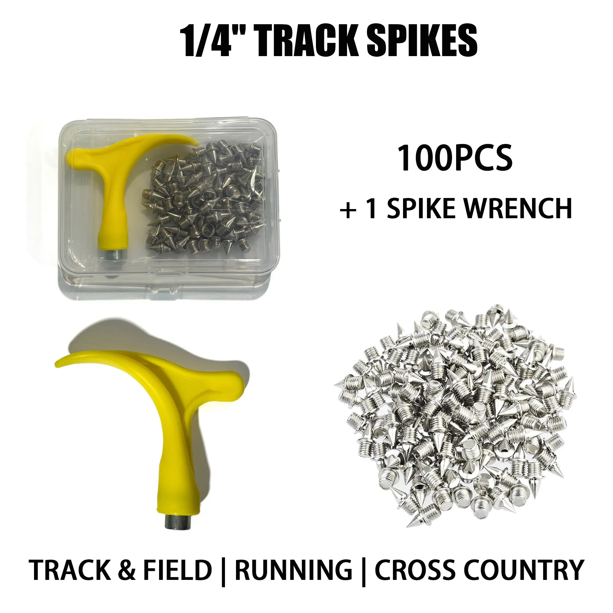 100pcs 1/4 Inch Track Spikes with Spike Wrench, Replacement Track Shoe Spikes for Running and Cross Country