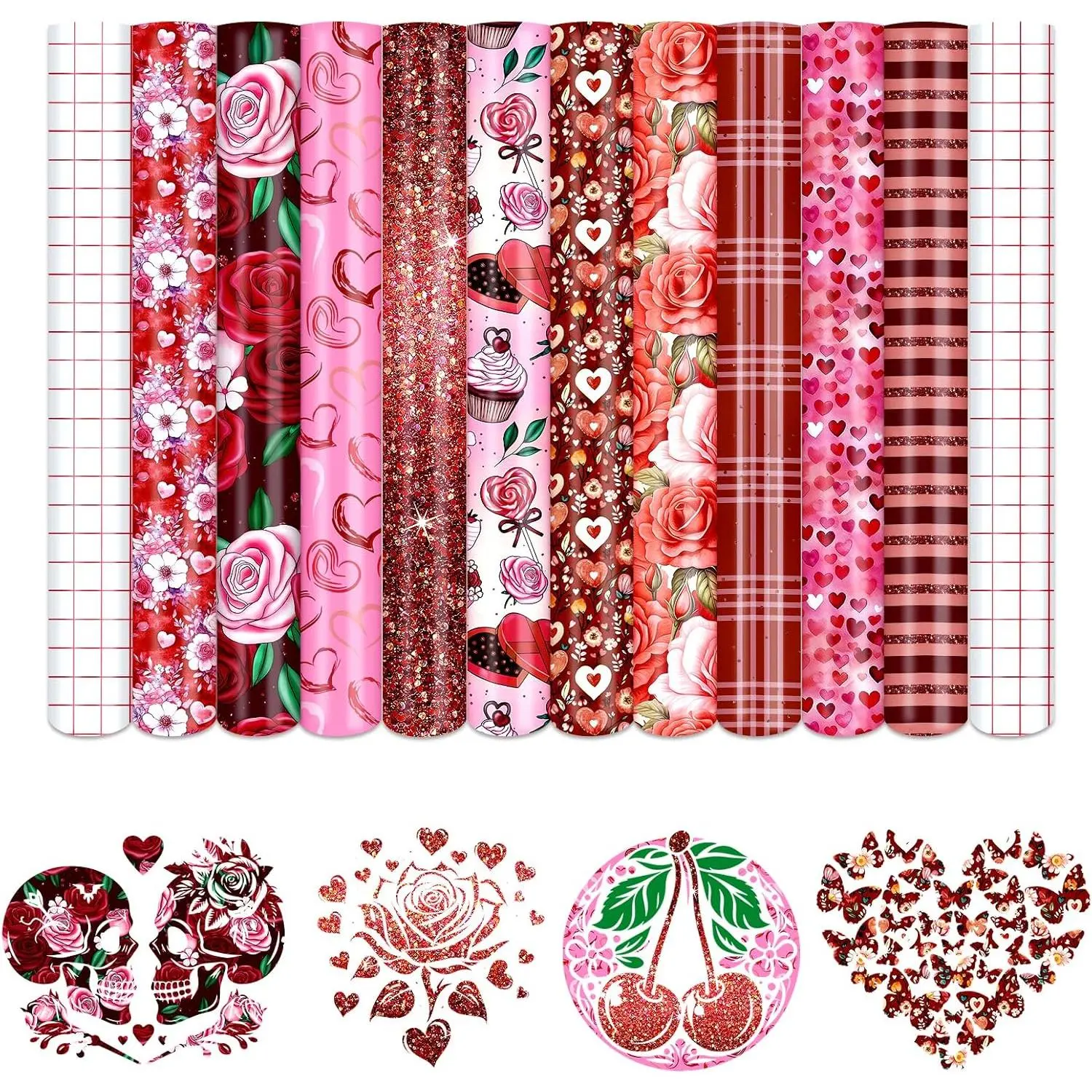 Rose  Patterned Permanent Adhesive Vinyl 10 Sheets 12'' x 10'' | Saint Romantic Patterns, Color,Smooth Transfer,Easy Cut & Weed,Long Lasting,, for DIY Crafts