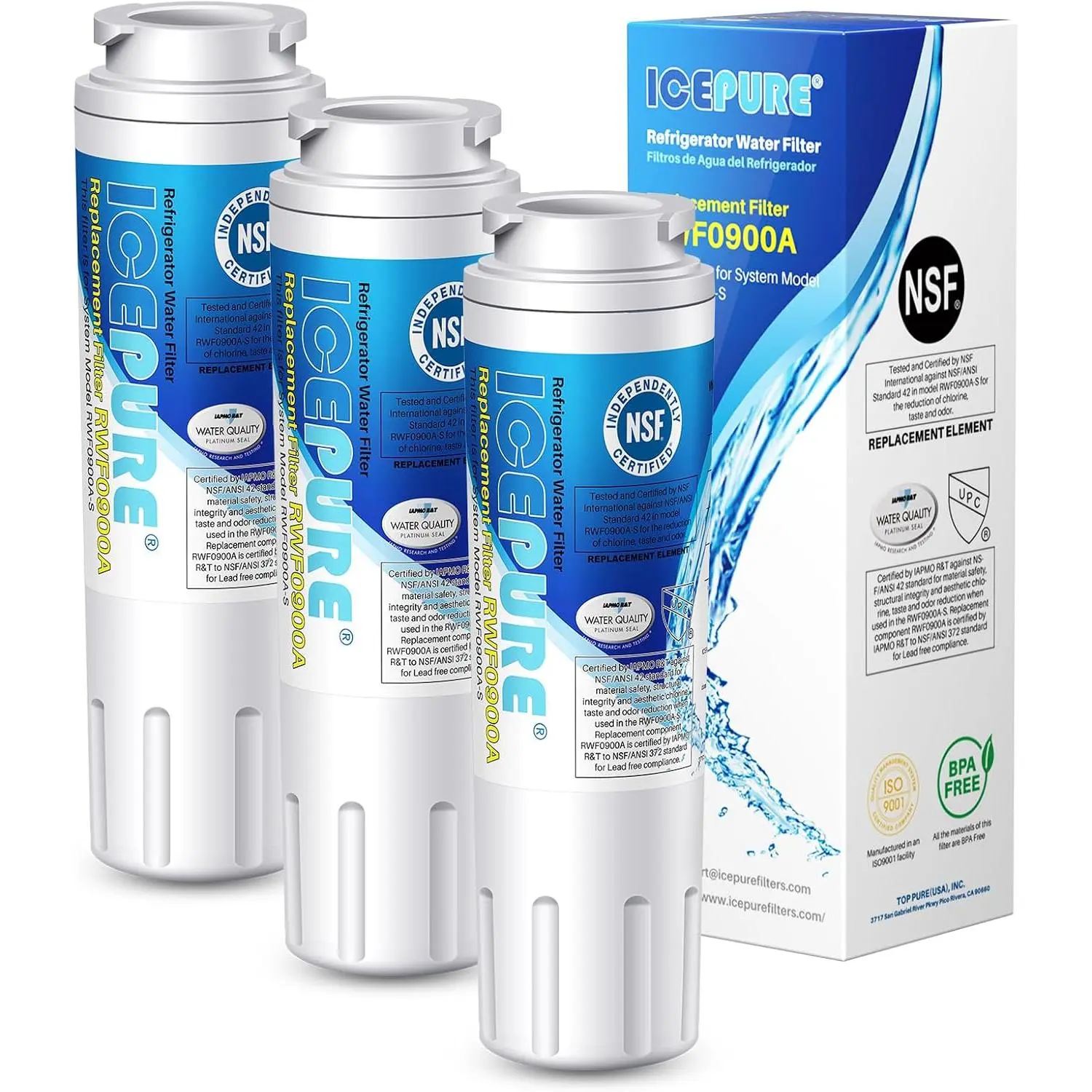 3 Pack EDR4RXD1 Water Filter Replacement, EveryDrop Filter 4 Compatible with Maytag UKF8001, Whirlpool EDR4RXD1, 4396395, UKF8001AXX, UKF8001AXX-200, Kenmore 46-9006 Puriclean II, WD-F07 with Compressed Carbon for Chlorine Odor Reduction