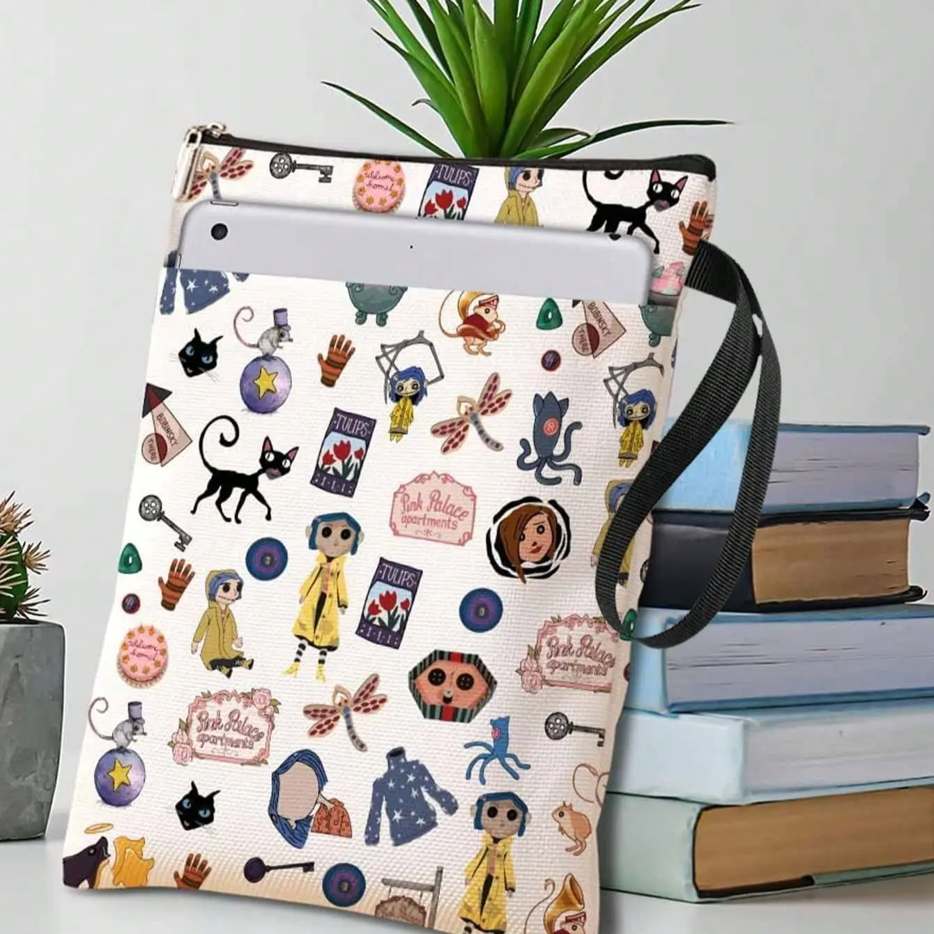 Cartoon Horror Movie Inspired Book Cover, Durable Book Protector, Zipper Book Jacket for Readers, Horror Enthusiast Book Bag