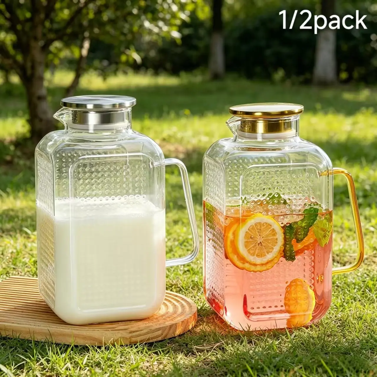 Large Capacity Square Borosilicate Glass Water Pitcher with Lid, 3800ml / 1 Gallon, Heat Resistant Leakproof Beverage Carafe, Fridge & Dishwasher Safe Cold Water Jug, Glass Gallon Jugs, Multipurpose Drinkware for Iced Tea, Lemonade, Gatherings