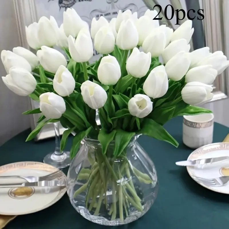 20pcs Artificial Tulips, Realistic Plastic Fake Flowers, Artificial Flower Decorations, Home Decor, Table Centerpiece, St Patrick's Day, Easter, Mother's Day Gift